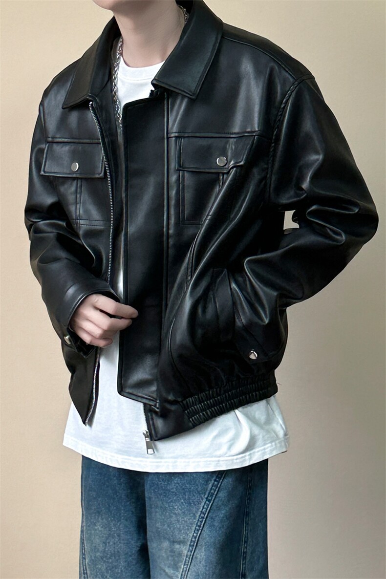 现货短款机车皮衣外套男宽松休闲痞帅皮夹克A351-AP2468-P105,男装夹克,电商A351