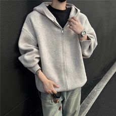 2025秋冬款美式连帽开衫针织毛衣外套复古老钱风A025-M16007-P75，男装针织衫/毛衣，电商A025
