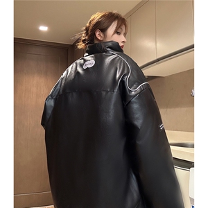 2025新款美式PU皮棉衣冬季加厚棉服潮牌机车外套ins D233 P100图片