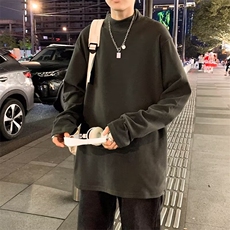 港风德绒打底衫男春秋季ins情侣内搭长袖T恤纯色领针织衫T52/P18，男装T恤，星座506