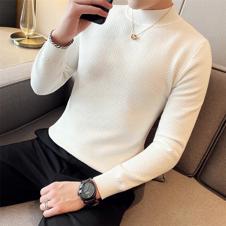 2024秋冬季新款修身暗花半高领毛衣针织打底衫男M12-p58，男装针织衫/毛衣，电商D303