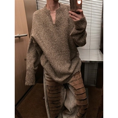 冬季复古保暖V领纯色慵懒针织衫男休闲套头外套秋冬显瘦毛衣，男装针织衫/毛衣，星座601-1