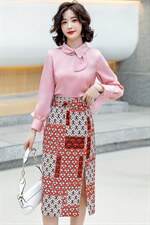 2021春季新款优雅气质潮流纯色小衫+印花半身裙两件套，女装套装/套裙，天丝秀