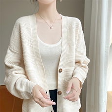 超细羊毛加厚百搭宽松慵懒风女简约纽扣克重480g上衣针织开衫外套，女装羊毛衫，盛鼎羊绒