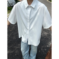 薄款冰丝短袖衬衫男简约纯色垂感休闲痞帅衬衣CS288-P20，男装T恤，星座301C-5