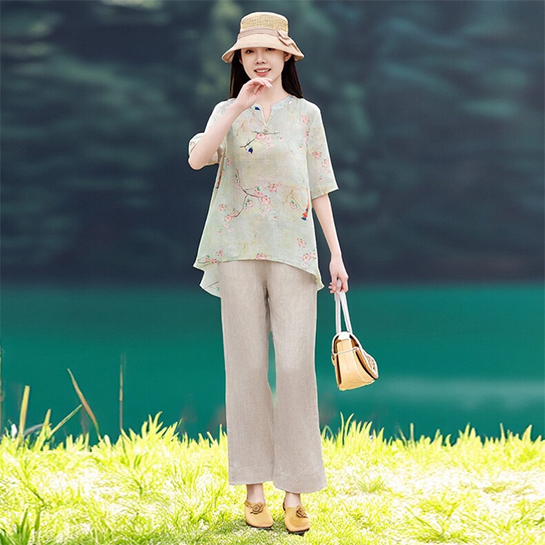 2026年夏季文艺风女短袖宽松苎麻,女装衬衫,江南依恋