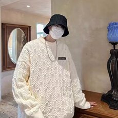 CLX015毛衣男加厚慵懒风贴标圆领针织衫宽松百搭日系外套软糯上衣，男装针织衫/毛衣，星座308A-1（原309B-1）