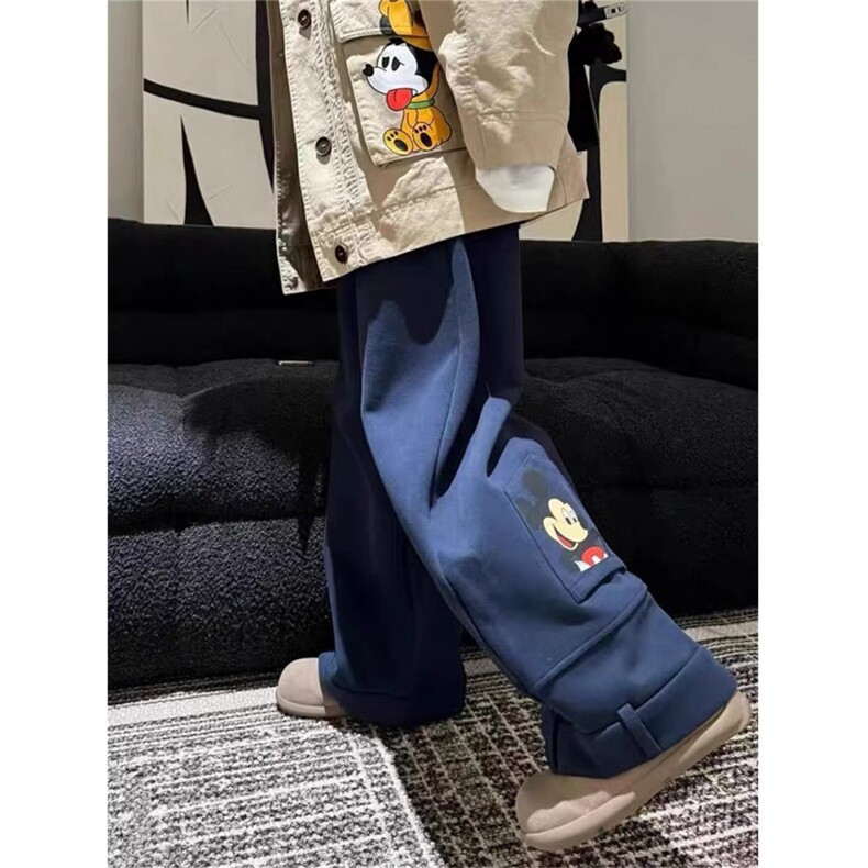 AK24048-P55卡通米奇加绒加厚卫裤女秋冬季2025新款宽松直筒阔腿,女装休闲裤,星座617A-2