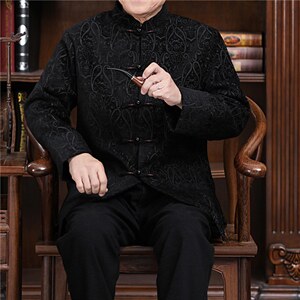 秋冬新款中青年唐装男长袖夹克外套加绒棉服YD735-常规145加绒165图片