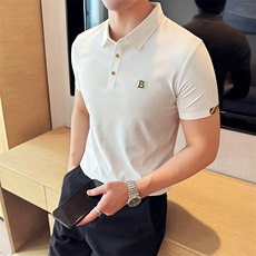 2025夏季凉感主推款轻奢薄款无痕冰丝短袖T恤翻领Polo衫T0719-P68，男装T恤，电商D342