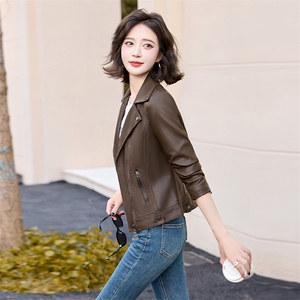 现货仿真皮外套女短款2024春秋新款时尚宽松显瘦机车皮夹克上衣图片