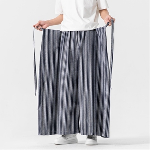 风条纹阔腿裤直筒休闲裤裙裤男改良汉服潮新中式 D536/P75图片