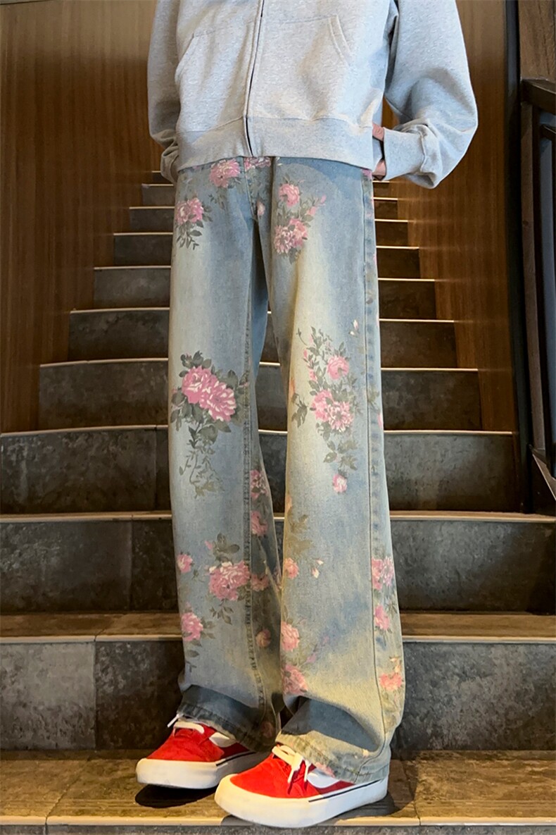 B221美式ins高街小众桃花宽松直筒牛仔裤LK24385-特P52控88,男装牛仔裤,电商B221
