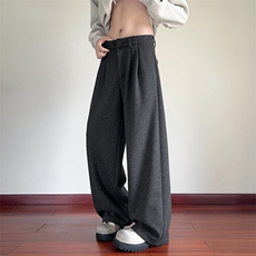 褶皱人字纹设计420g重磅宽松呢料松弛感休闲裤男K24093-特P42控78，男装休闲裤，电商A001