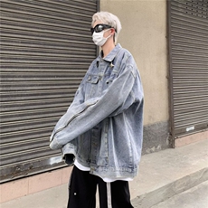 美式复古做旧牛仔外套男春秋拉链工装夹克复古小众上衣J8609-P65，男装工装外套，星座1008-1
