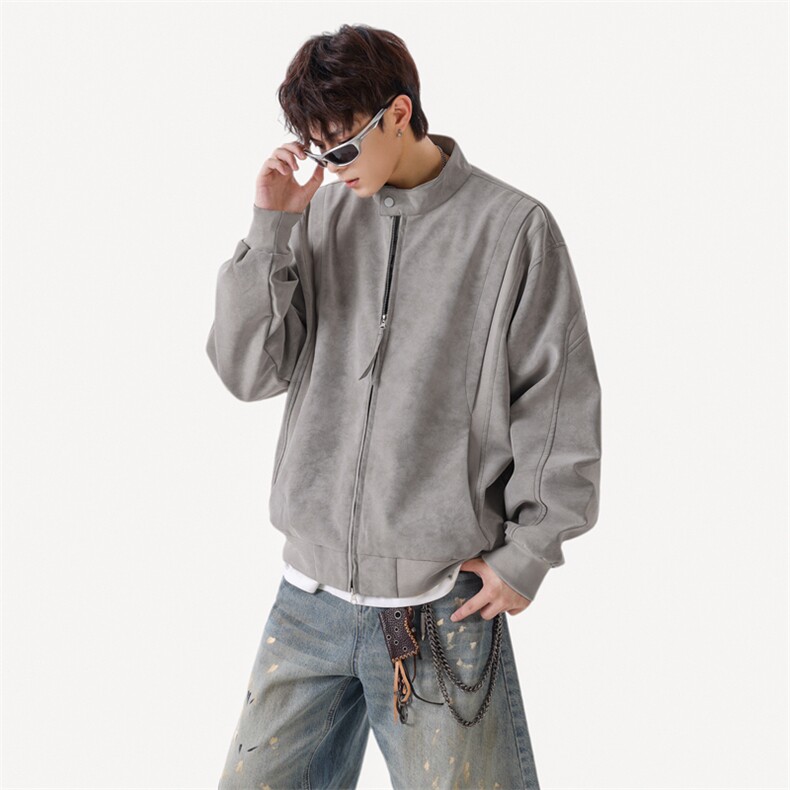 2025秋季新款现货绒感雾花皮衣男立领夹克外套DSA157B-J2550-P91,男装夹克,电商A157B
