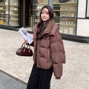 泡芙粉紫色羽绒服外套女入冬2025新款设计感显瘦保暖白鸭绒面包服图片