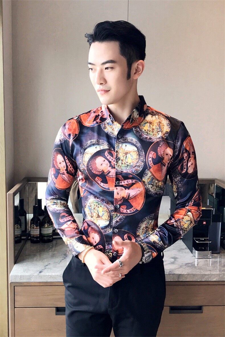 人物衬衫潮流时尚气质韩版长袖2021年秋季修身显瘦,男装衬衫,星座419（原A233）