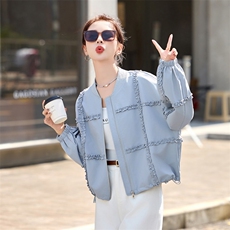 木耳花边棒球服短外套女2025春季新款时尚减龄小个子百搭开衫上衣，女装短外套，木子恋