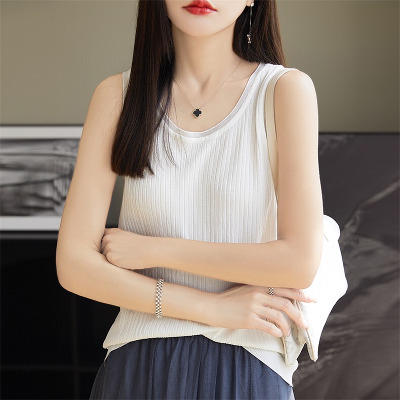 春夏圆领冰丝吊带背心女短款内搭显瘦针织衫无袖t恤气质上衣外穿,女装背心吊带,朝思羊绒
