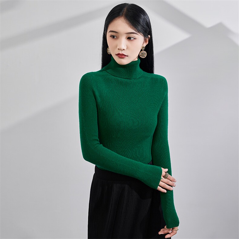 2024秋冬新款山女士抽条高翻领,女装羊毛衫,润辉羊绒