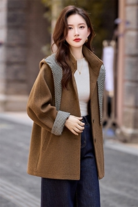 毛呢外套女中长款2025秋冬新款独特超好看高级感连帽斗篷呢子大衣图片