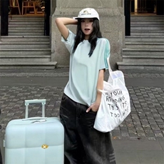 抖音得物品质二开240克宽松纯棉美式潮牌印花三条杠中性风短袖T恤，男装T恤，电商A486-1