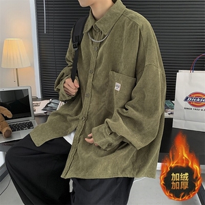 港风灯芯绒休闲夹克男秋季潮流痞帅高级感长袖衬衫青少年潮牌衬衣图片
