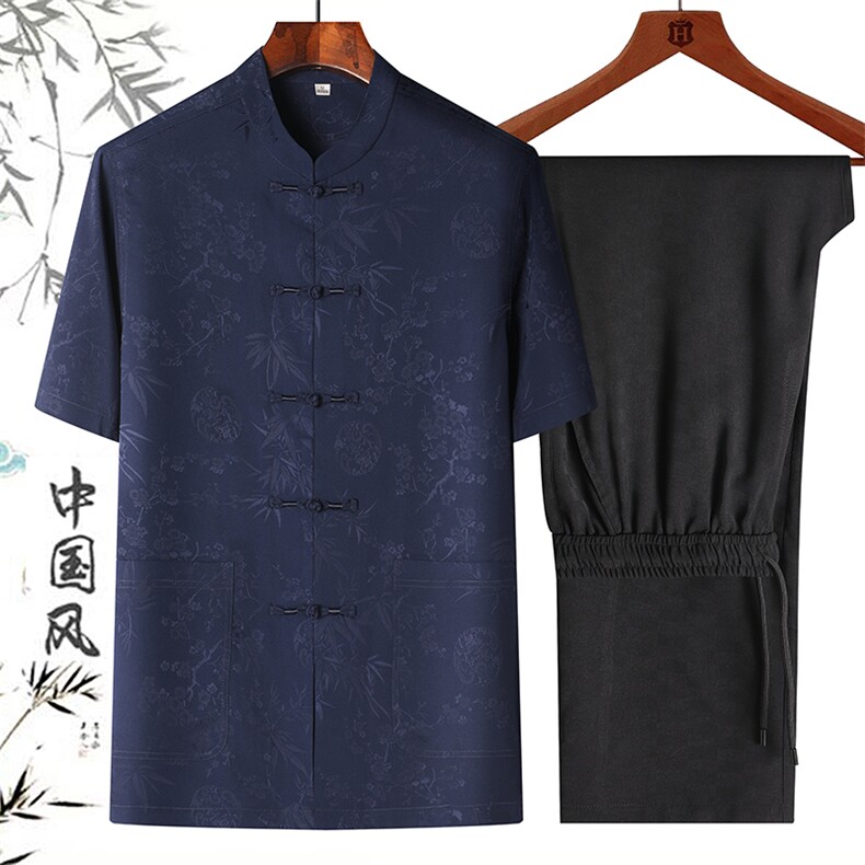 DR5232钱塘2020-2夏季新款中老年男士唐装套装风两件套P105,男装民族服装,钱塘207-2