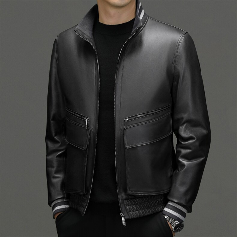 2319冬季新款海宁羽绒服男牛皮鹅绒服短款男装加厚P1020,男装皮衣,电商B360