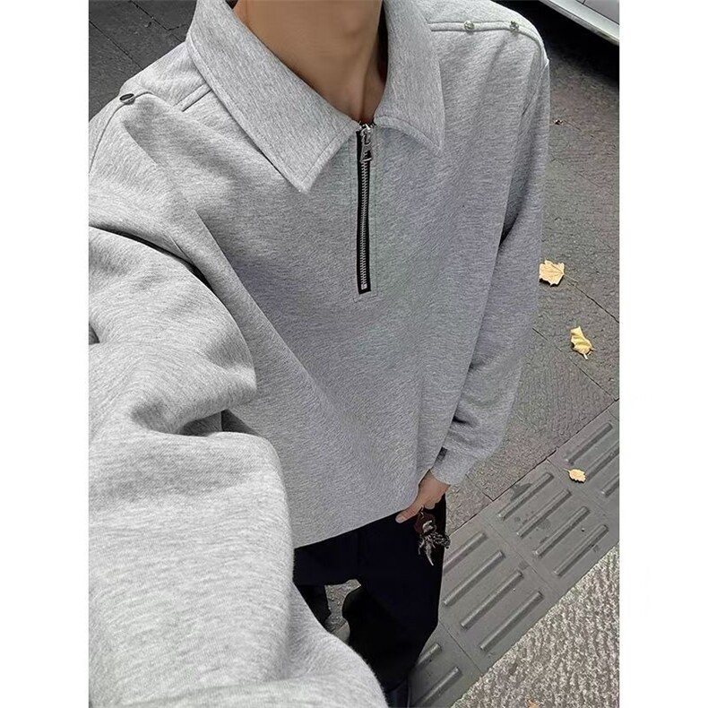 半拉链翻领POLO衫男春秋新款纯色套头卫衣休闲宽松带领长袖T恤潮,男装T恤,星座506A