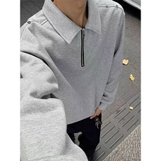 半拉链翻领POLO衫男春秋新款纯色套头卫衣休闲宽松带领长袖T恤潮，男装T恤，星座506A
