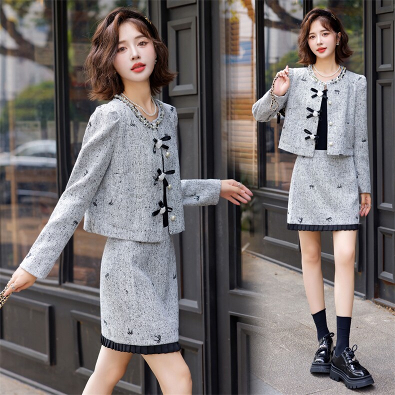 休闲风通勤静奢风轻职风时尚套装套装秋冬女装复古小香风春秋显瘦，女装套装/套裙，雅静靓衣