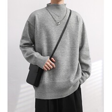 秋冬季灰色半高领毛衣男宽松中领针织衫潮流内搭打底衫M2310，男装T恤，星座1116A-2（原606A-1）