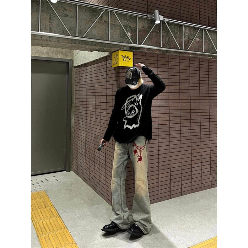 【有货】NG51LL-特P45水洗做旧红链条牛仔裤男美式高街裤子,男装牛仔裤,星座1007（原301D）