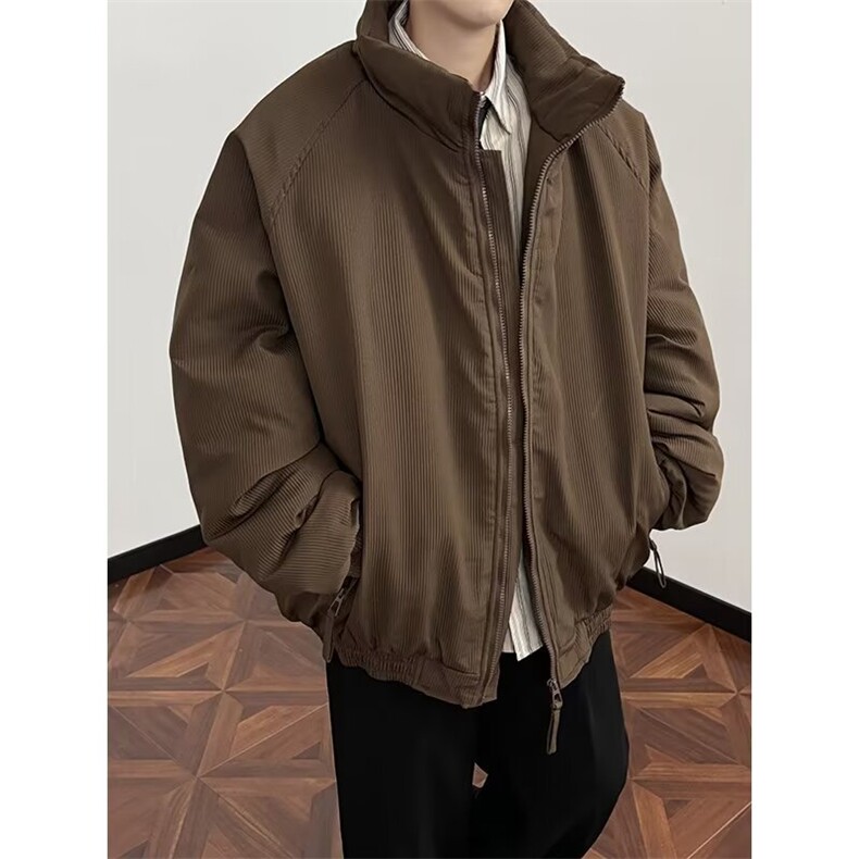 牧游昏昏日系冬季美拉德竖条纹棉衣男女复古百搭面包服棉袄外套潮，男装棉衣，四季星座505