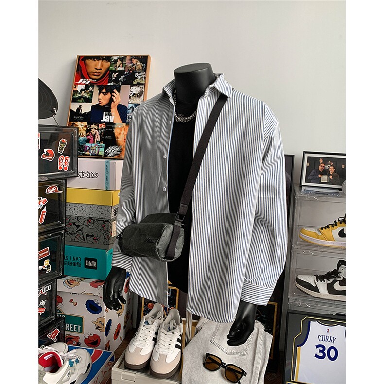 高品质牛仔条纹衬衫潮牌长袖衬衣潮流宽松休闲外套CS017-P30,男装衬衫,星座301C-5