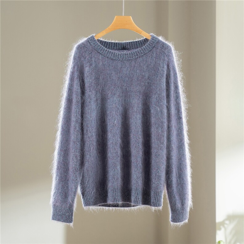 百搭简约圆领套头羊绒衫软糯保暖，女装针织衫/毛衣，伊纯羊绒