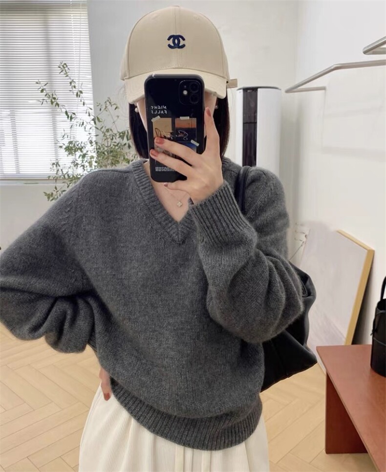 秋冬新款羊毛衫女V领宽松毛衣套头慵懒针织衫打底潮,女装羊毛衫,思途羊绒