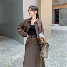 美拉德穿搭咖色套装女春秋超火好看高级小众大方得体半身裙两件套，女装套装/套裙，2C095