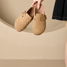2024真皮勃肯鞋女平底拖鞋纯原外穿休闲鞋子女轻便搭扣豆豆鞋，女鞋拖鞋，电商A223