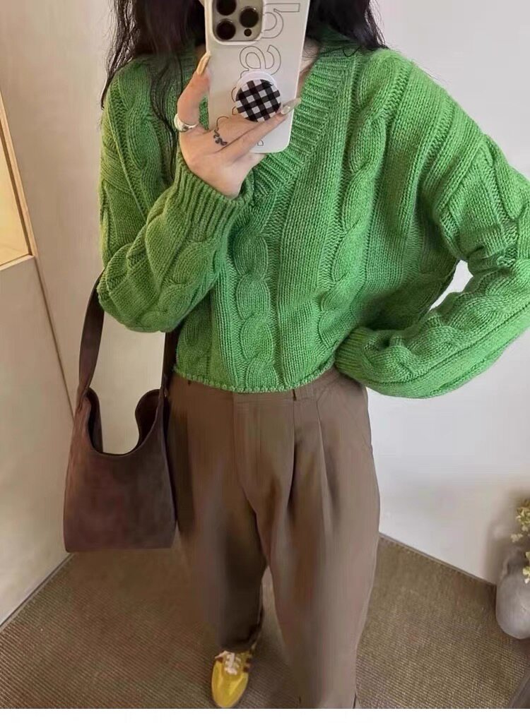 秋冬新款纯色V领套头羊毛针织衫女装舒适休闲打底外穿毛衣,女装羊毛衫,思途羊绒