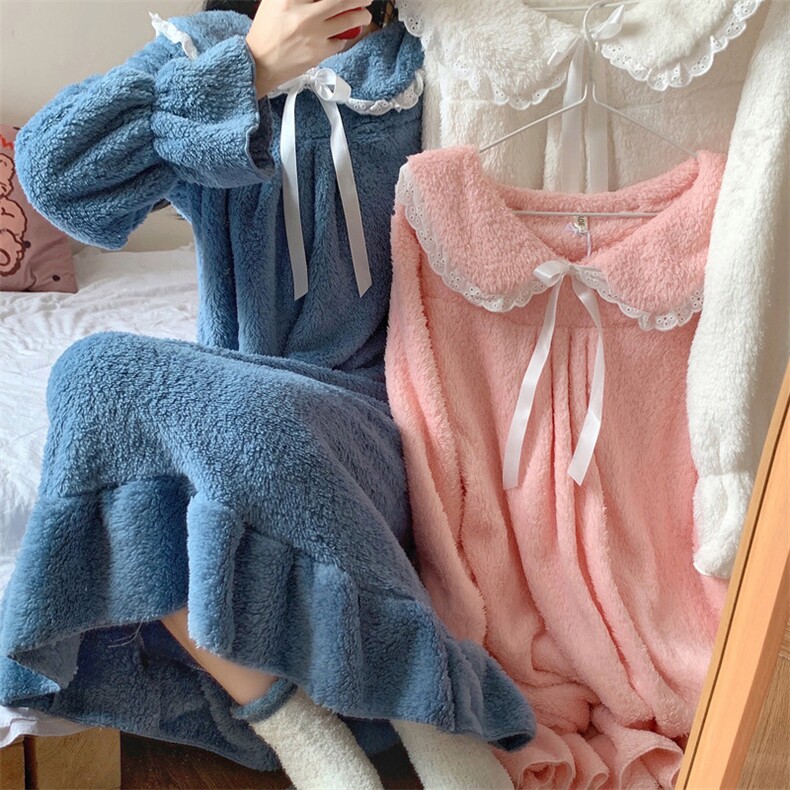 珊瑚绒睡裙睡衣女秋冬季加厚法兰绒可爱可外穿家居服,居家内衣睡衣套装,潮品会