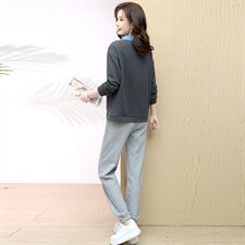 拼接假两件卫衣女百搭新款女装韩版宽松长袖卫裤两件套，女装卫衣/绒衫，涵誉