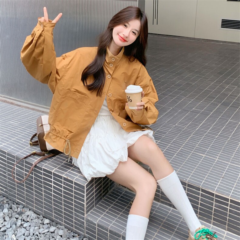 休闲立领短款外套女韩版宽松简约百搭时尚上衣学院风秋季2025新款,女装短外套,2D143