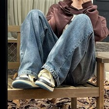 美式复古牛仔裤高街男秋季宽松直筒阔腿裤ins拖地长裤子N6034-p45，男装牛仔裤，星座1008-1