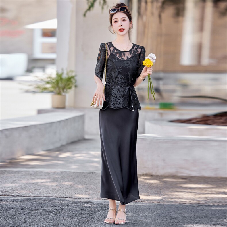 蕾丝吊带连衣裙两件套女夏2024新款法式高级感气质名媛女神范套装,女装套装/套裙,依路服饰