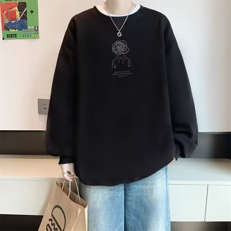 印花卫衣男2025年春秋季韩版新款圆领宽松上衣打底衫港风潮流图片