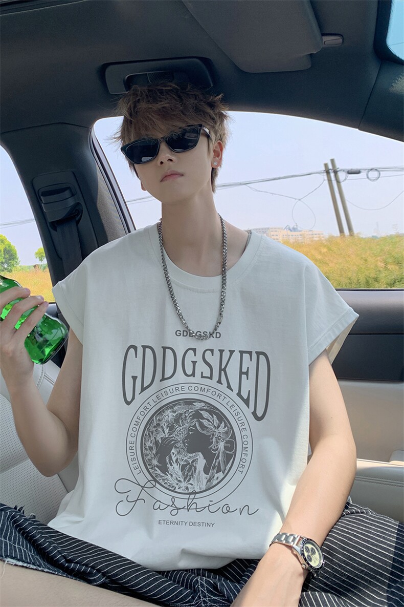 美式无袖t恤男式夏季薄款欧美高街oversize宽松宽肩健身运动背心,男装背心/马甲,电商B316
