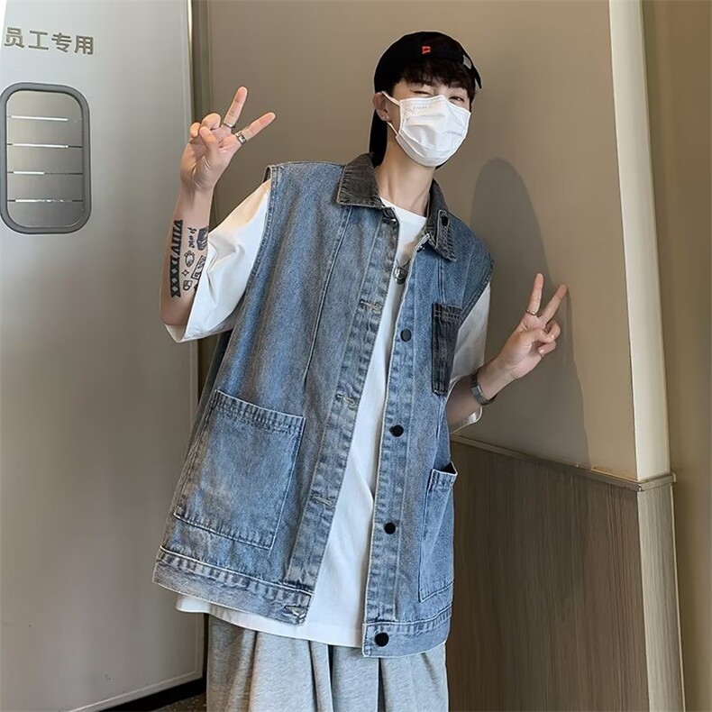 青春流行男文艺潮牛仔马甲外套QJ112 P50图片